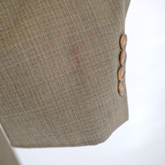 DAMAGED Land's End 42L Wool Check‎ Green Tan Red Windowpane Sport Coat 2 Button - Picture 3 of 14